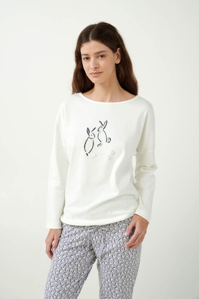 Cream Hearts Pyjamas with Bunnies