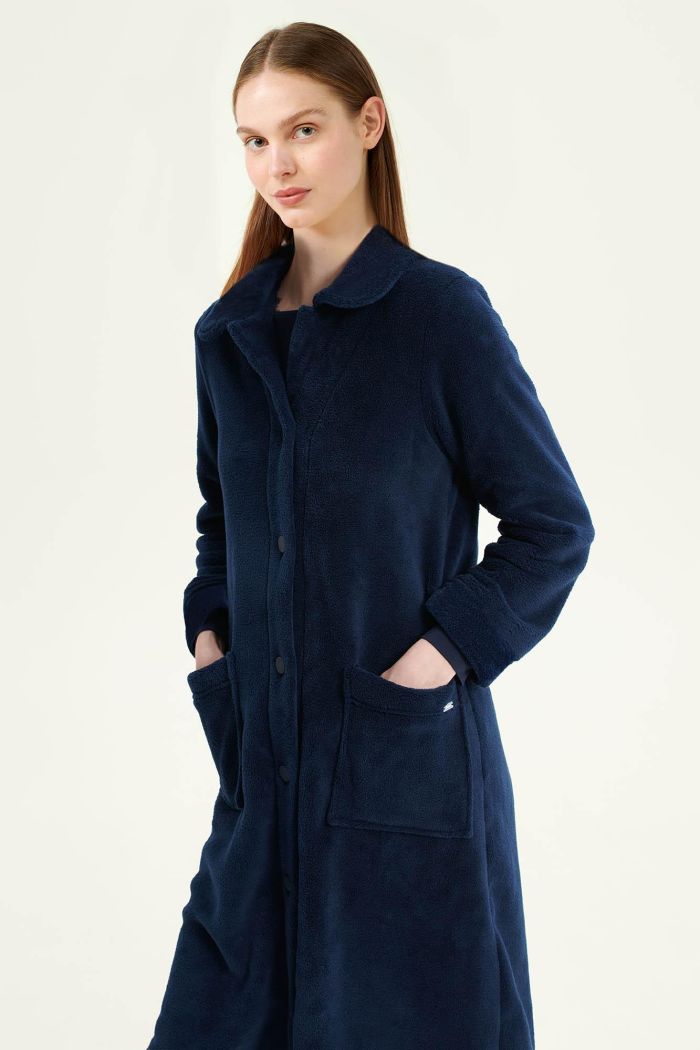 Plain Blue Coral Fleece Robe