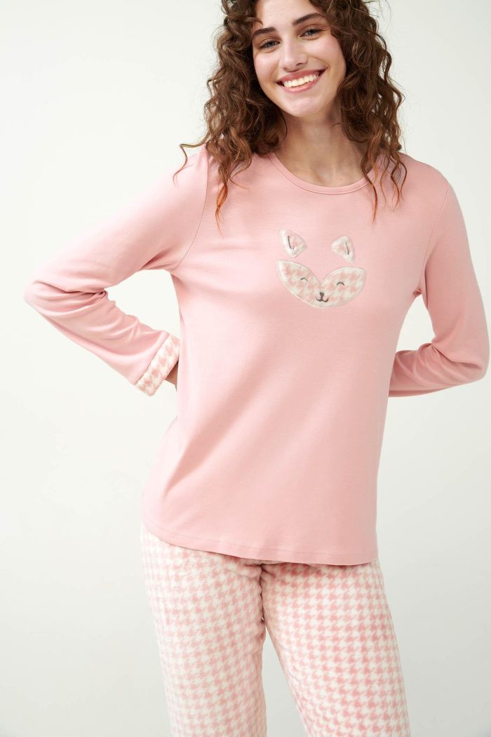 Pijama din fleece cu flanelă Pied de Poule