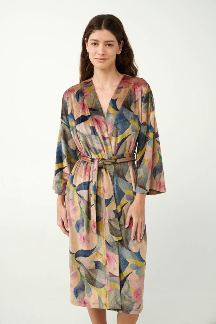 Vibrant Protea Floral Velvet Robe