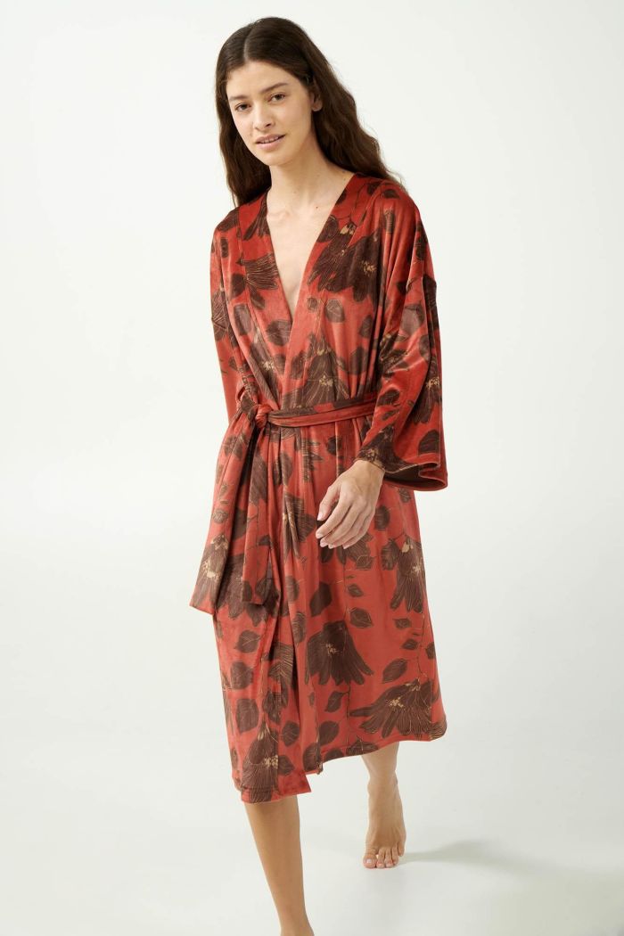 Velvet Robe with Lilies