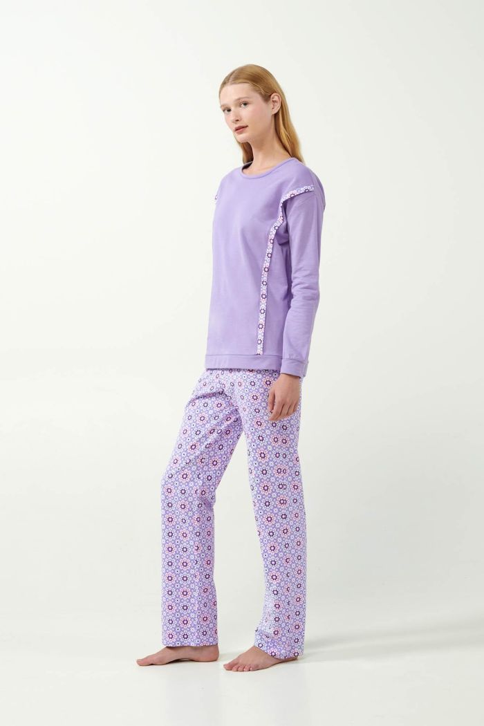 Lila Baumwoll-Fleece-Pyjama