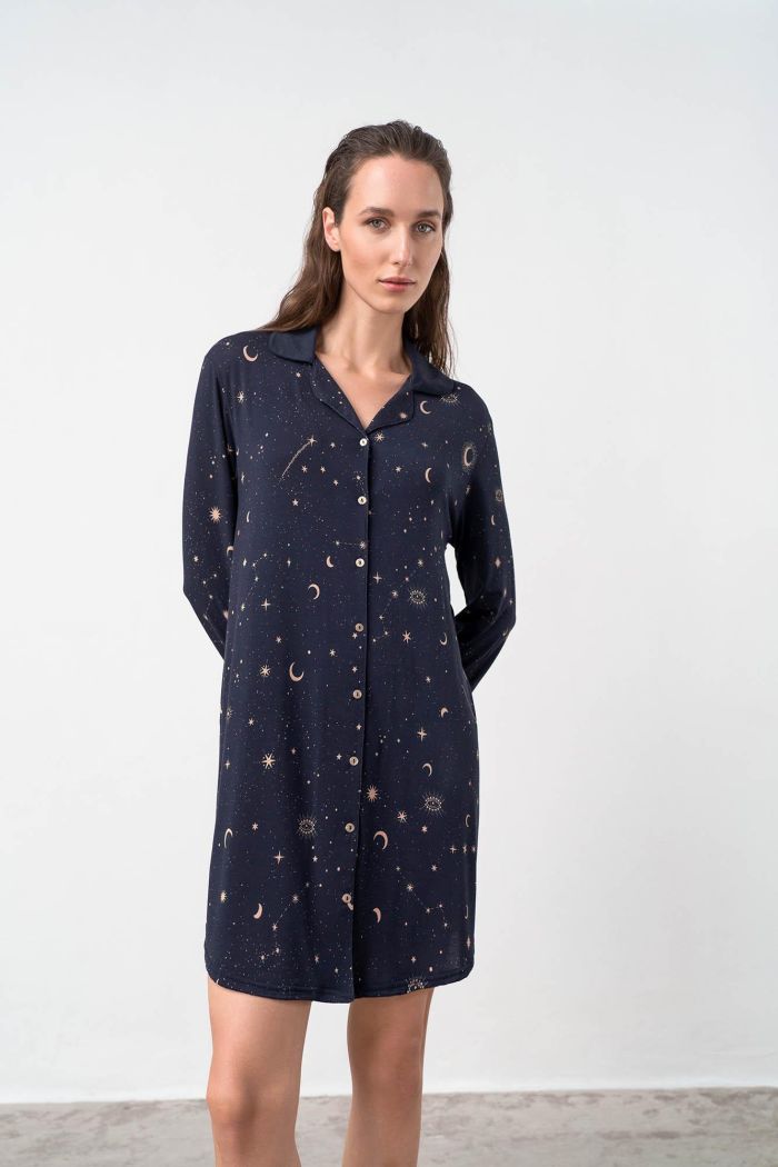 Printed Buttoned Nightgown