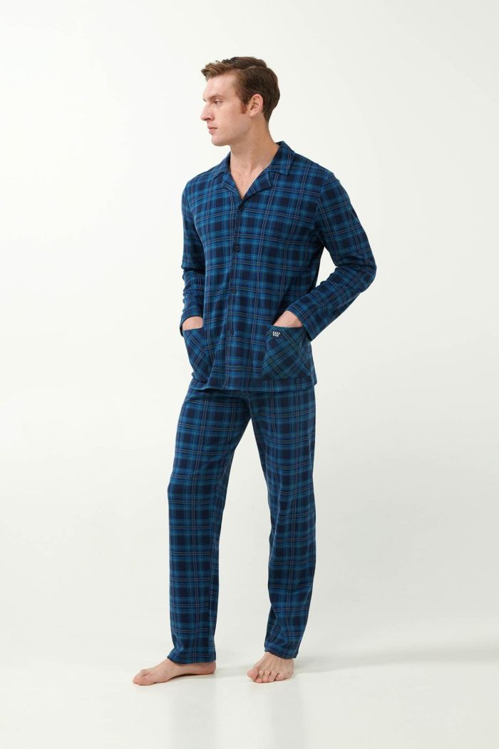 Pijama cu nasturi din tartan scoțian