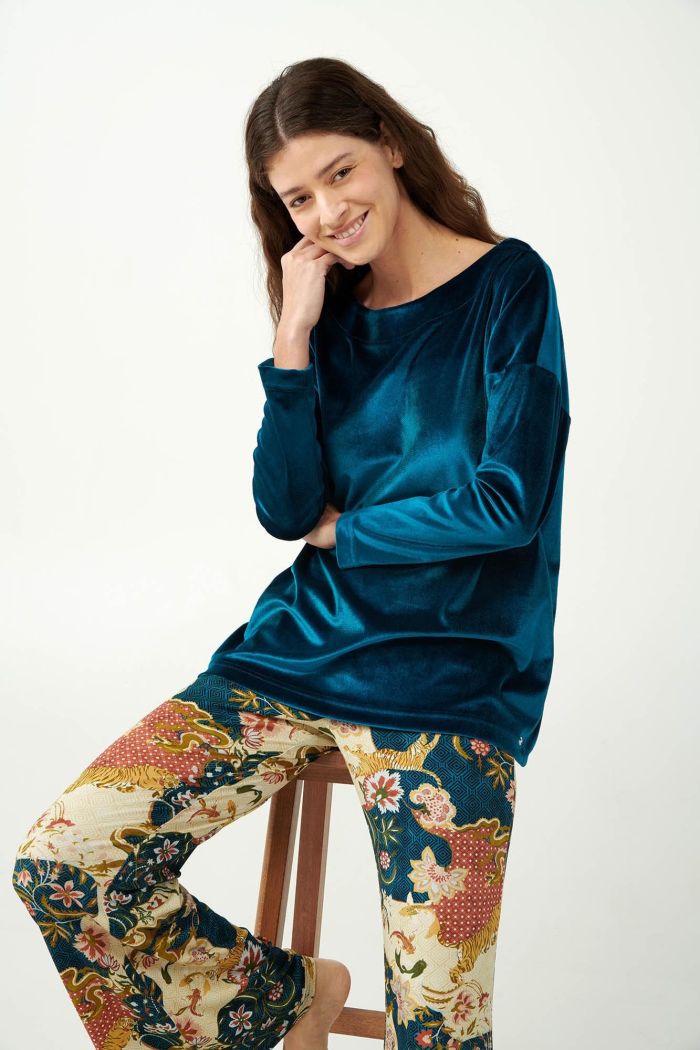 Japanese Floral Pyjamas with Velvet Top