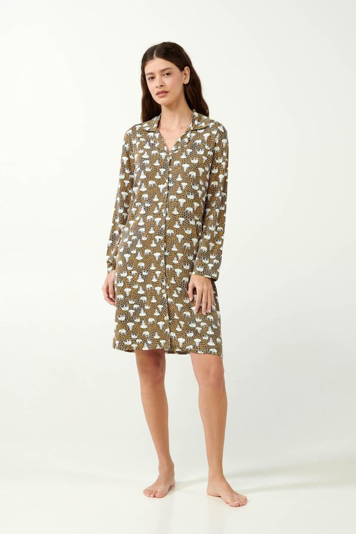 Buttoned Down Nightgown with Elephant Print