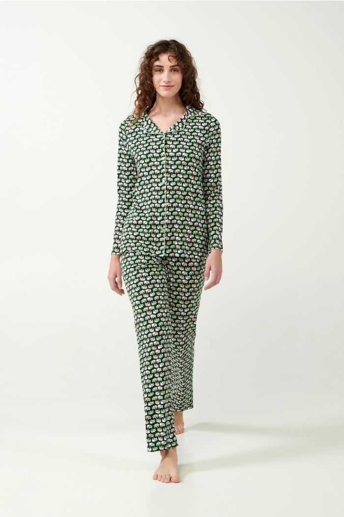 Pijama Emerald Elephant Print Button-Down